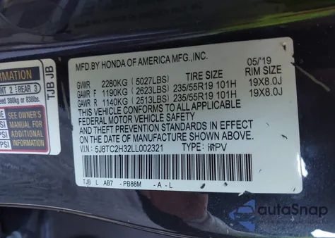 2020 Acura Rdx Standard from USA, damaged, VIN 5J8TC2H32LL002321
